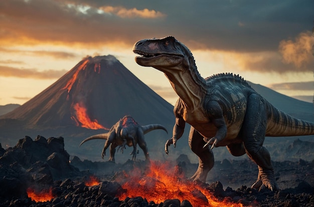 Dinozaury w krajobrazie wulkanicznym 0 1jpg