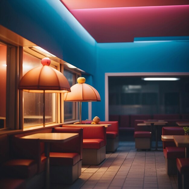 Diorama Fast Food Store Mężczyzna jedzący hamburger frytki Restauracja wewnętrzna Miniaturowa Mikrofotografia