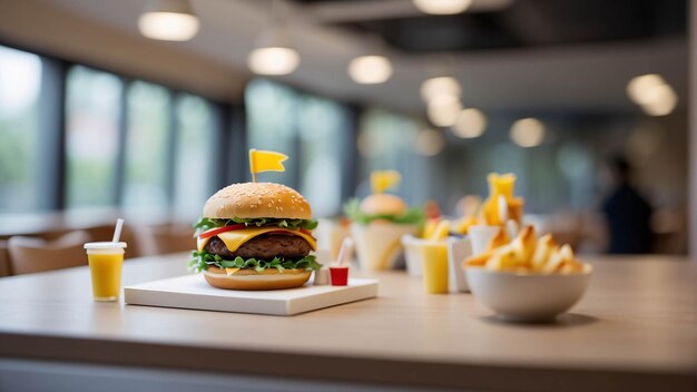 Diorama Fast Food Store Mężczyzna jedzący hamburger frytki Restauracja wewnętrzna Miniaturowa Mikrofotografia