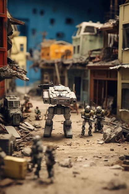 Diorama strefy wojennej robotów z 2049 roku Miniatura wojny cyfrowej