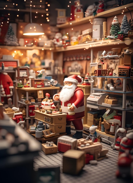 Diorama Świętego Mikołaja w fabryce zabawek