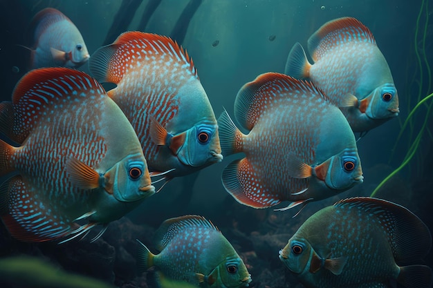 Discus Fish Underwater Bujna przyroda przez generatywną sztuczną inteligencję