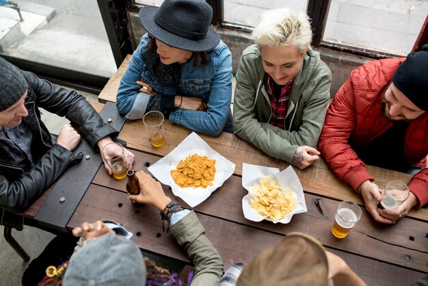 Diverse People Hang Out Pub Friendship