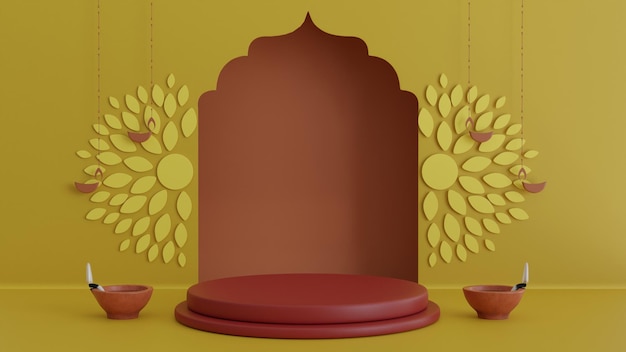 Diwali Background for Product Showcase z żywym i abstrakcyjnym stylem projektowania i tradycyjnym indyjskim