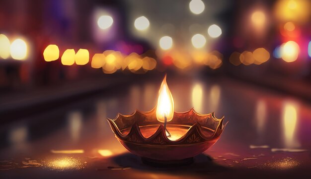 Diwali diya lub lampa naftowa na indyjskich ulicach festiwalu świateł Generative aixAxA