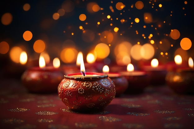 Diwali lampy dla Diwali festiwalu blisko Diwali dzień festiwal Diwali latarnie tła ze świecami i rozmyte światła AI generowane