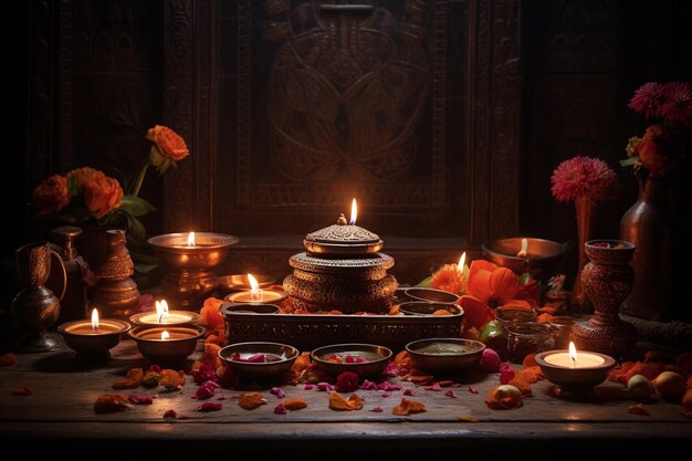 Diwali Puja Serenity Oświecające tradycje stworzone przy użyciu generatywnej sztucznej inteligencji