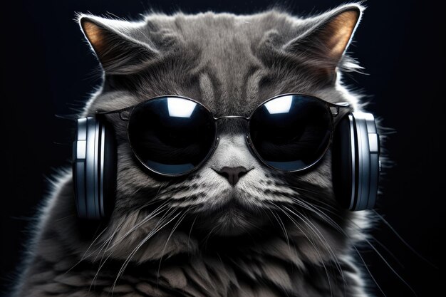 Dj kot kołyszący okulary przeciwsłoneczne i słuchawki