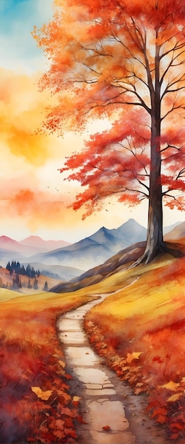 dla reklamy i baneru jako Autumn Harmony Autumnal harmony captured in watercolor highlighting