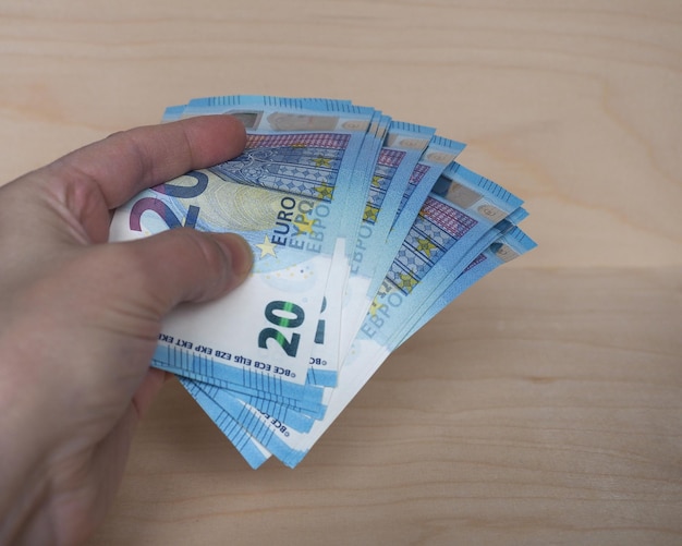 Dłoń Trzymająca Banknoty Euro Unia Europejska