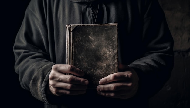Zdjęcie dłoń trzymająca czytanie tekstu religijnego dla mądrości generowanej przez sztuczną inteligencję