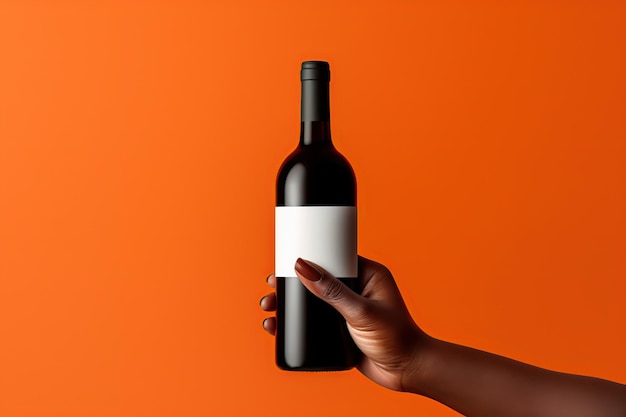 Dłoń trzymająca pustą etykietę wina w stylu makiety Wygenerowano AI