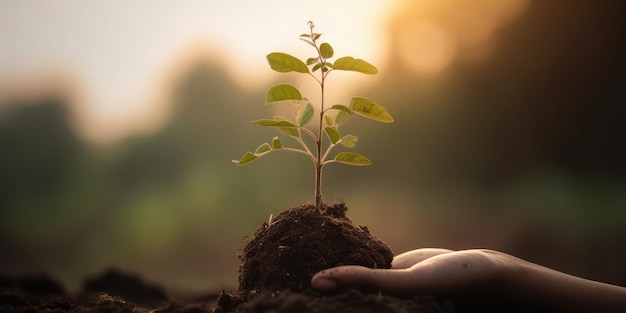 Dłoń trzymająca tło roślin drzewiastych Światowy dzień ochrony środowiska i dzień ziemi Generatywna Ai