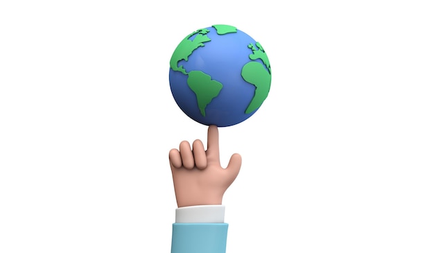 Dłoń w stylu kreskówki trzymająca planetę Ziemię dzień ziemi koncepcja d render