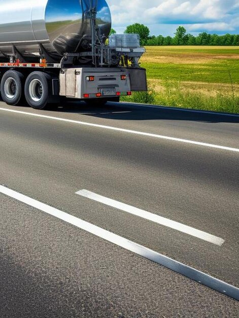 Zdjęcie długa przyczepa z zbiornikiem pojazdów na autostradzie