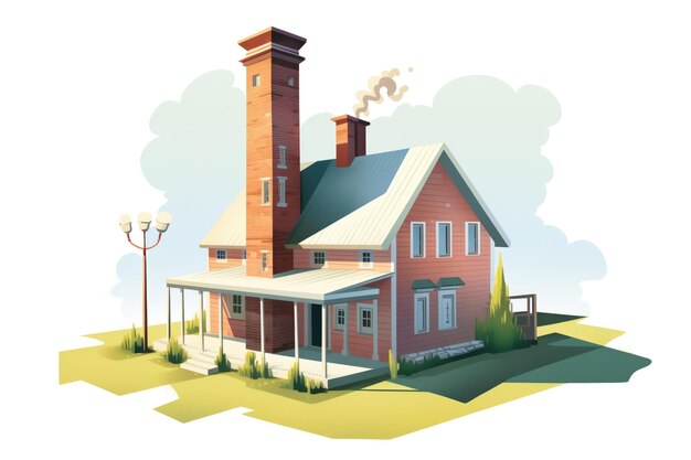 Zdjęcie długi cień centralnego komina na ilustracji w stylu czasopisma prairie house