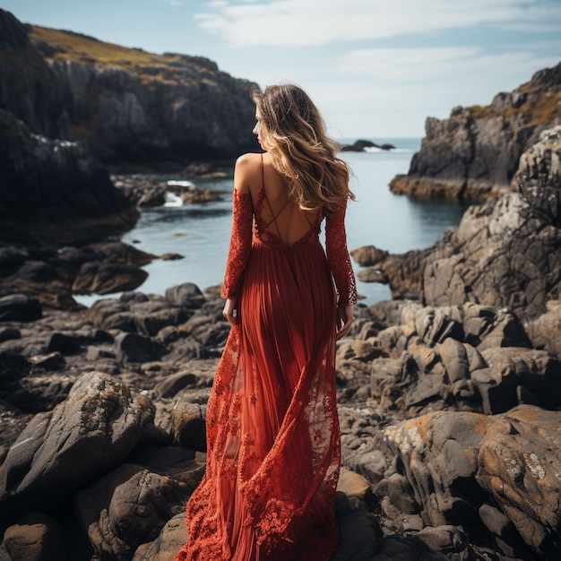 Długie sukienki kobiety podróżują po morzu