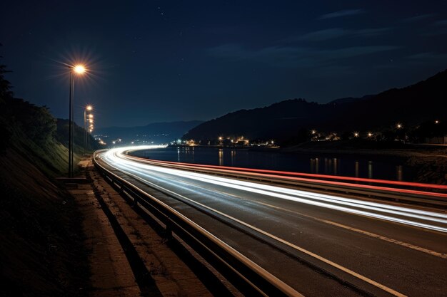 Długie zdjęcie autostrady w nocy