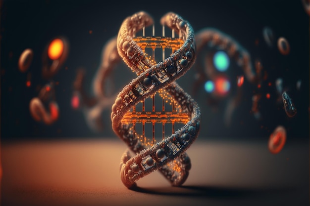 DNA Futurystyczne cyfrowe tło Abstrakcyjne tło dla nauki i technologii Abstrakcyjne 3d wielokątne model szkieletowy DNA cząsteczka helisa spirala Mutacja genetyczna