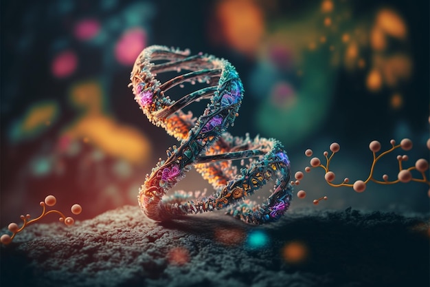 DNA Futurystyczne cyfrowe tło Abstrakcyjne tło dla nauki i technologii Abstrakcyjne 3d wielokątne model szkieletowy DNA cząsteczka helisa spirala Mutacja genetyczna