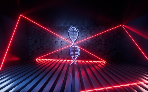 Dna Z Koncepcją Scitech W Neonowym Tle Renderowania 3d