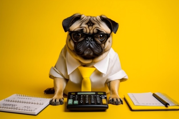 Dog humor finansowe tło zwierzę biznes finansów biznesmen żółty zabawny zwierzak generatywny AI
