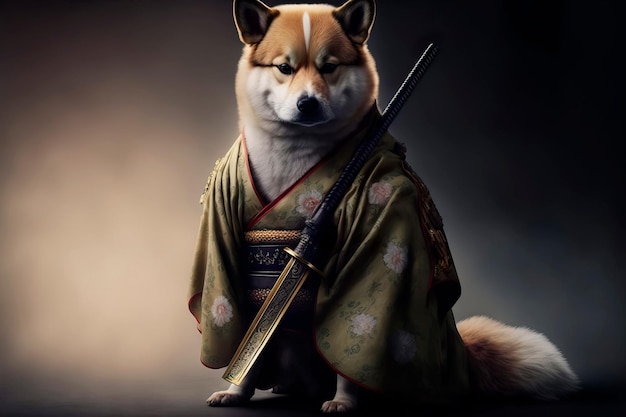 Dog Samurai Warrior w studioGenerative AI