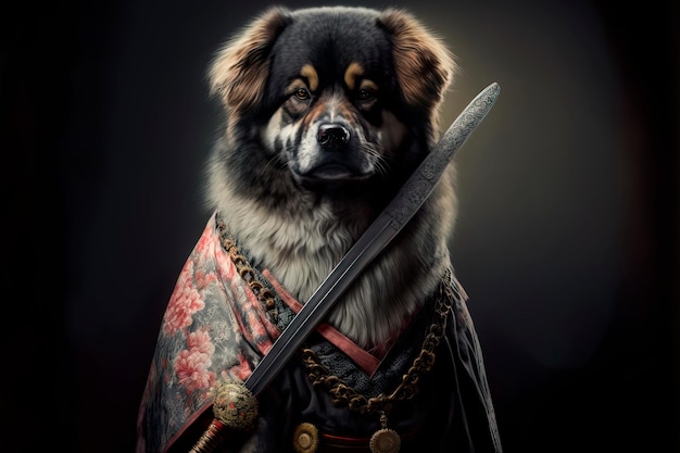 Dog Samurai Warrior w studioGenerative AI