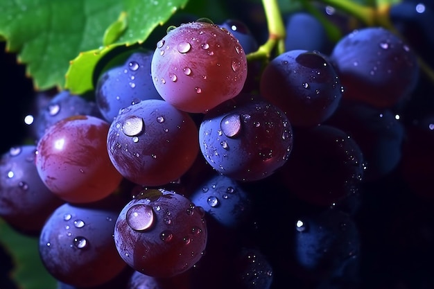 Zdjęcie dojrzała kiść winogron w kroplach wody