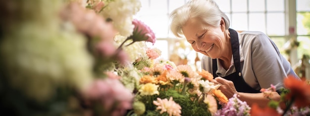 Zdjęcie dojrzała kobieta pracująca w sklepie z kwiatami