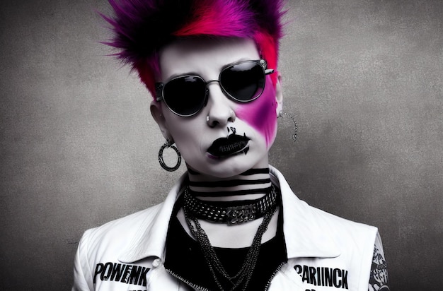 Dojrzała kobieta punk Portret starszych kobiet z jasnym obrazem śmiały styl Generative AI