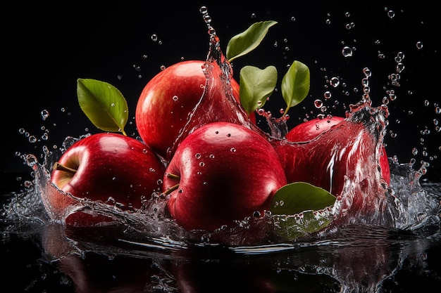 Dojrzałe czerwone jabłka w wodzie na ciemnym tle Generatywna sztuczna inteligencja