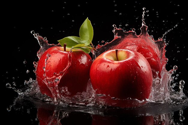 Dojrzałe czerwone jabłka w wodzie na ciemnym tle Generatywna sztuczna inteligencja
