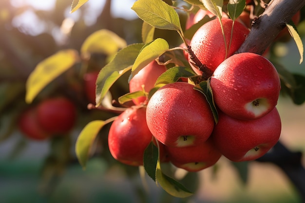 Dojrzałe czerwone jabłka wiszące na gałęzi