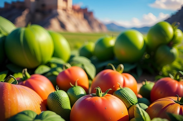 Dojrzałe czerwone pomidory to ludzie, którzy uwielbiają jeść pyszne warzywa, owoce, organiczne, zielone, bezpieczne produkty rolne.