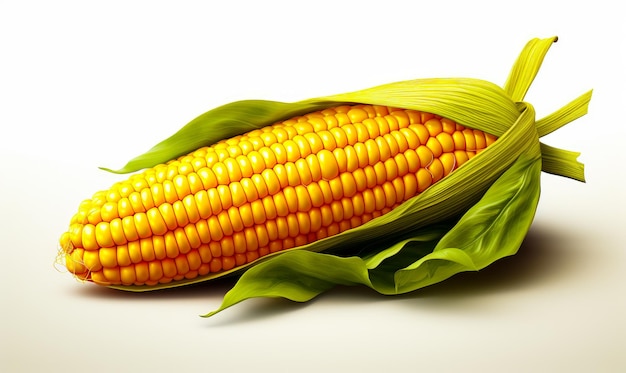Dojrzałe kłosy kukurydzy z zielonymi liśćmi Smaczne warzywa wyizolowanych na białym tle Generative AI