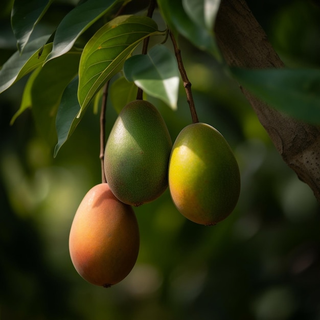 Dojrzałe Mango Żywe zdjęcie z bujnymi zielonymi liśćmi