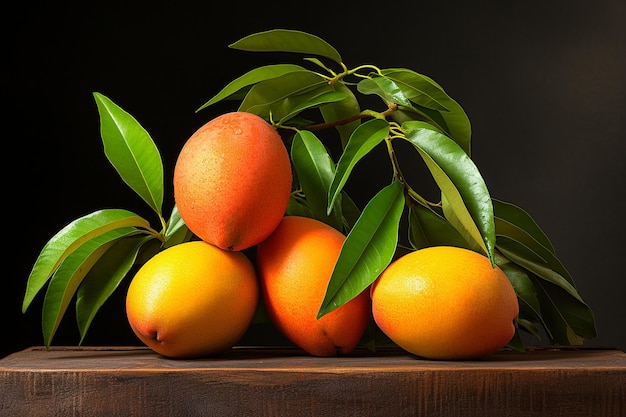 Dojrzałe owoce mango z liśćmi odizolowanymi na białym