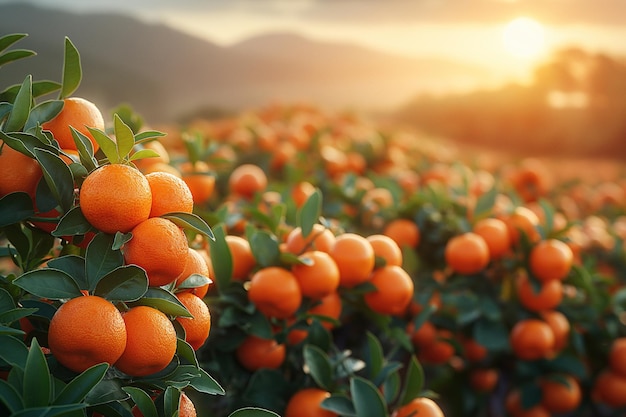 dojrzałe pomarańczowe mandarynki rosnące na gałęziach drzew w ogrodzie