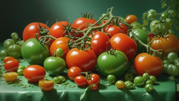 Dojrzałe pomidory na zielonym płótnie