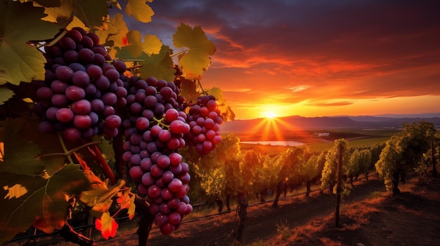 Dojrzałe winogrona i winnica jesienią