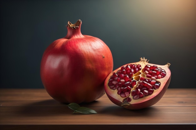 Dojrzały owoc granatu na drewnianym tle Still life ai generative