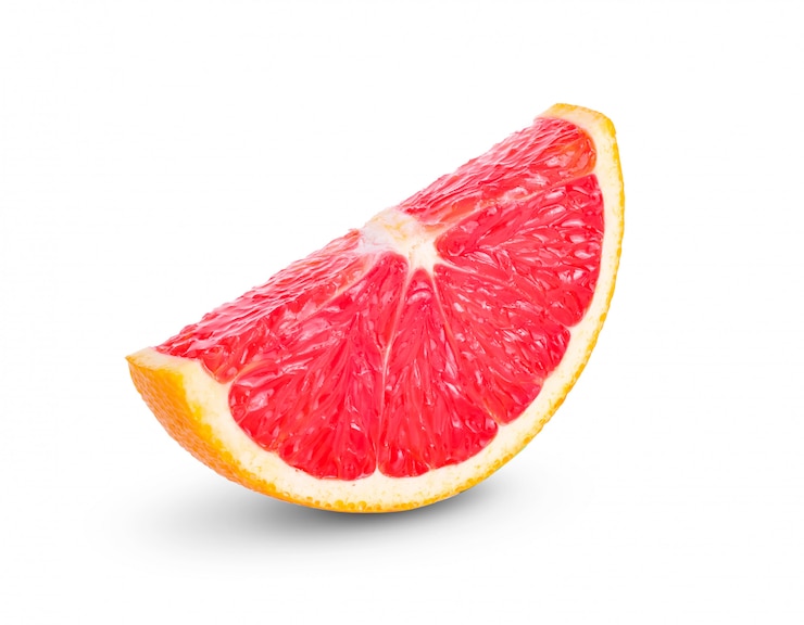 Zdjęcie dojrzały plasterek różowa grapefruitowa owoc odizolowywająca