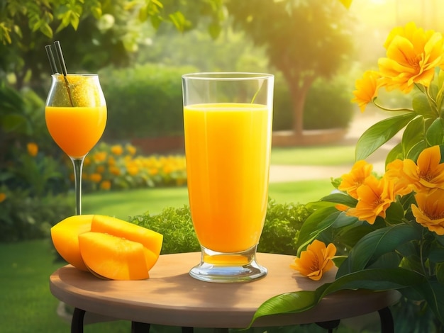 Dojrzały sok z mango w pojemniku realistycznej wysokiej jakości Generative Ai