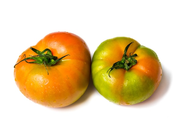 Dojrzały zielony duży pomidor na białym tle...