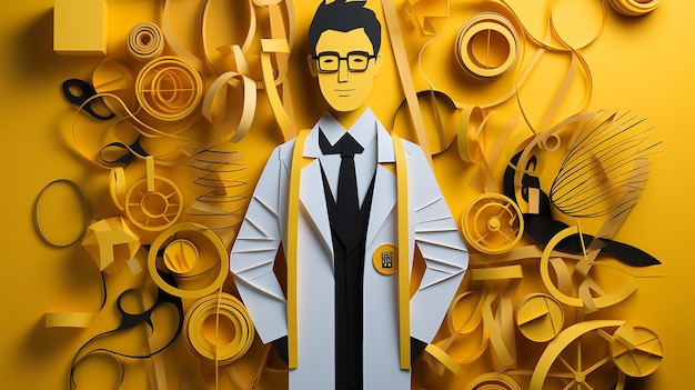 Zdjęcie doktor czarno-żółty papier wycięty w stylu rzemieślniczym