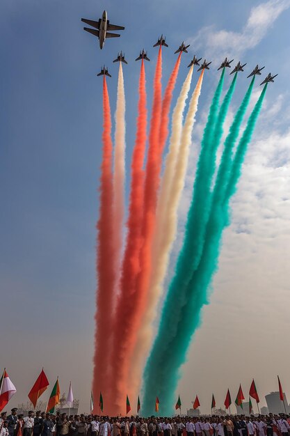 Zdjęcie dokumentuj niesamowity pokaz lotniczy indyjskich sił powietrznych w dzień republiki