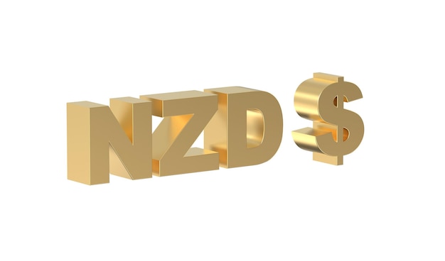 Dolar nowozelandzki Symbol waluty Nowej Zelandii w złotym 3d