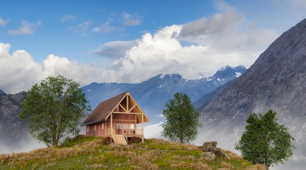 Dom Aframe Cabin na szczycie góry z pięknym widokiem na surowe szczyty