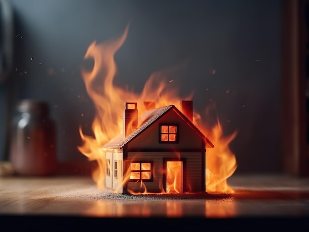 Dom lub ogień i spalanie Koncepcja ubezpieczenia domu Generative Ai